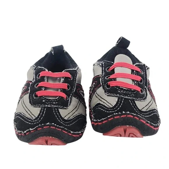ABG Baby Infant Sneakers Black Gray Red Soft Sole Crib Shoes 6-9 Months - Picture 3 of 6